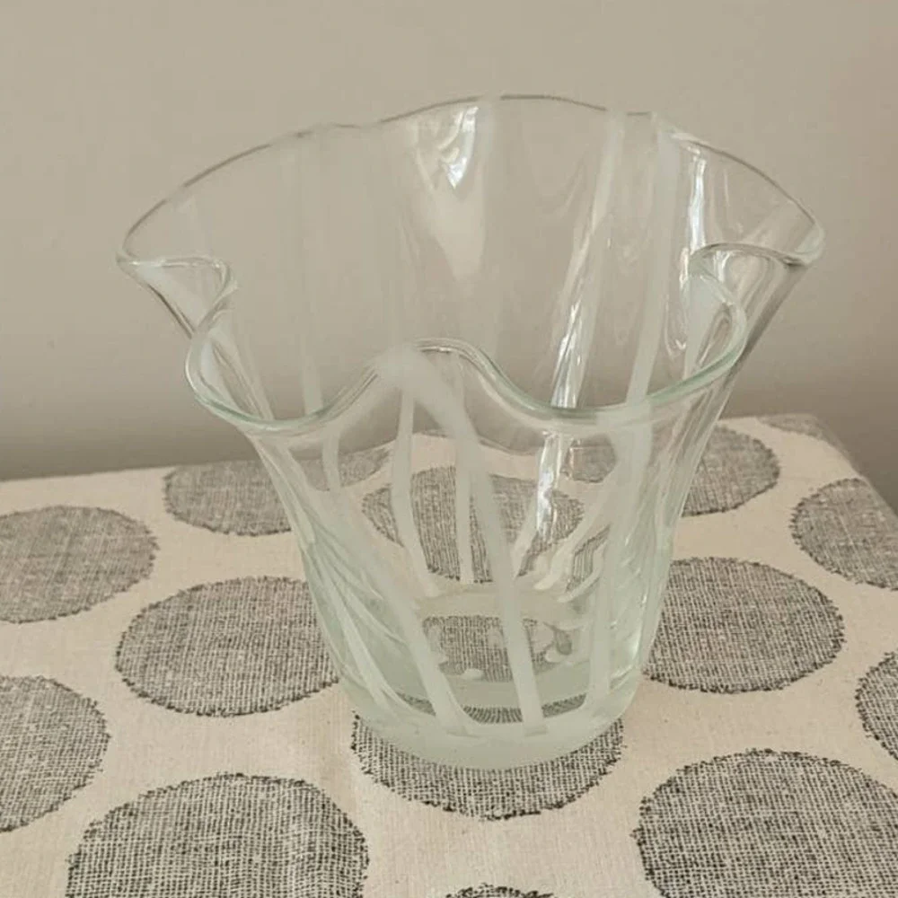 Clear and White Wavy Glass Vase